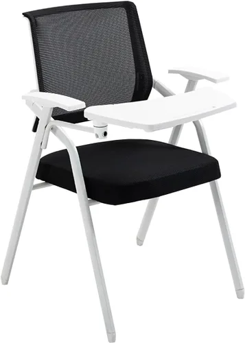 Silla de oficina de malla con escritorio adjunto para adultos, silla plegable ergonómica con tablero de escritura, respaldo de marco de metal para