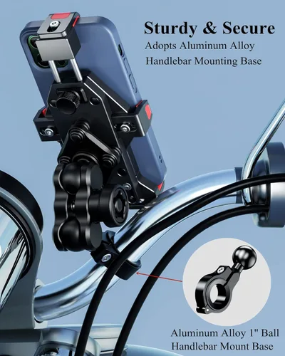 Miniatura 3 de BRCOVAN Soporte de teléfono para motocicleta de aleación de aluminio antirrobo con amortiguador de vibraciones y bloqueo seguro de alta velocidad