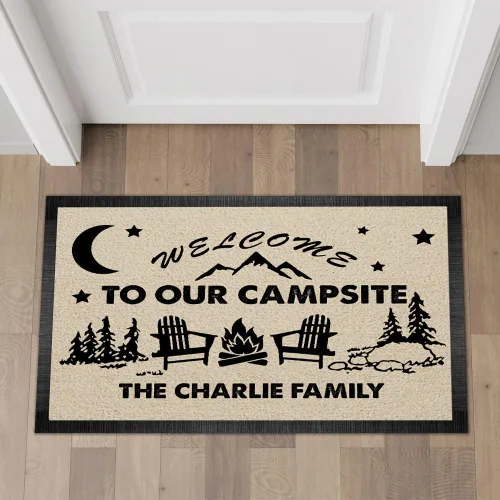 Miniatura 2 de Tapete personalizado de bienvenida a nuestro campamento, accesorio de campamento al aire libre con nombre de la familia, tapete antideslizante e