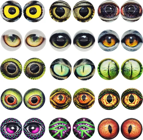 Miniatura 12 de 100 piezas de búho, serpiente, lagarto, ojos de animales, cabujón de cristal para hacer muñecas de arcilla, esculturas, accesorios