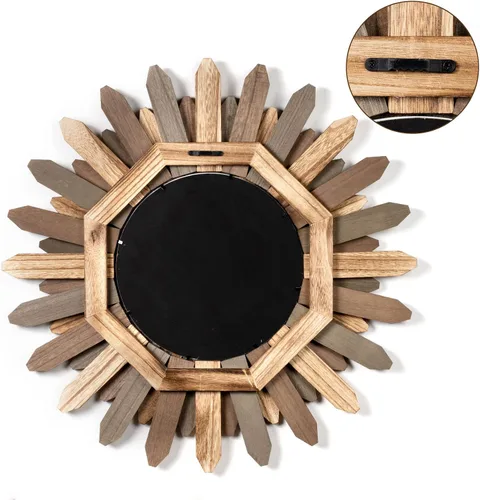 Miniatura 7 de Honiway Espejo de pared negro de 12 pulgadas, decoración de pared bohemia de madera, espejo decorativo para decoración de habitación, decoración