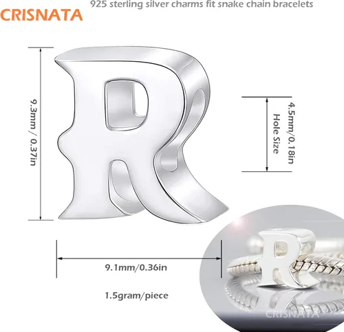 Miniatura 2 de 26 dijes de letras, cuentas de plata de ley 925 pulida con inicial del alfabeto A-Z, se adapta a pulseras con nombre europeo, regalo para madre