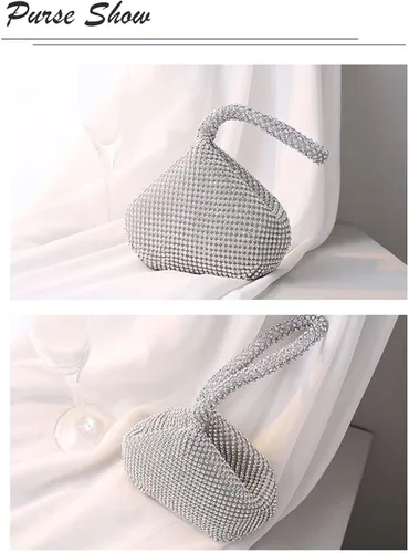 Miniatura 5 de VISTATROY Bolso de noche para mujer, con diamantes de imitación brillantes, triangular, cadena de diseñador, bolso de mano para fiesta, graduación