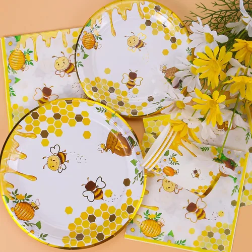 Miniatura 3 de Suministros de fiesta de abejas, platos y servilletas de abejas, vasos, servilletas y tenedores, decoraciones de fiesta de abejas para baby shower