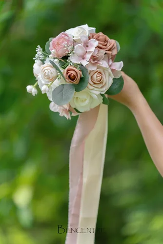 Miniatura 3 de Ramo de boda de rosa polvorienta de 7 pulgadas para novia, dama de honor, ramo de boda pequeño, para fiesta de propuesta de matrimonio y aniversario