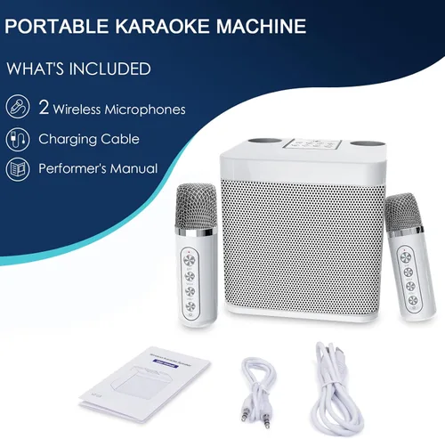 Miniatura 7 de Máquina de karaoke Flyasny para adultos y niños, altavoz Bluetooth portátil con 2 micrófonos inalámbricos para TV, karaoke para cantar en fiestas