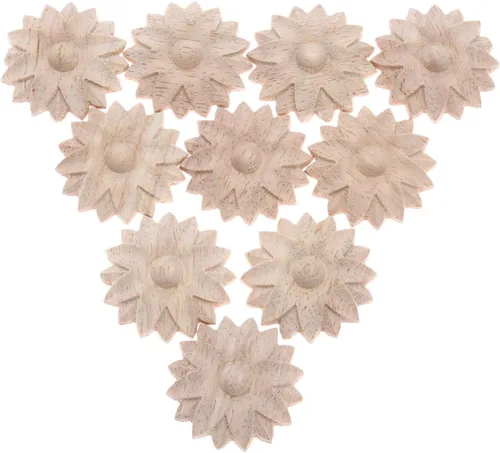 Miniatura 7 de MUXSAM Paquete de 10 rosetas de madera, apliques pequeños onlay, sin pintar, calcomanías redondas de tallado de flores para el hogar, armarios