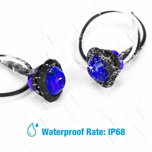Miniatura 3 de 10 piezas LED redondas mini impermeables selladas azules de 3/4", luces de gálibo con bala y ojal para indicadores delanteros, traseros y laterales