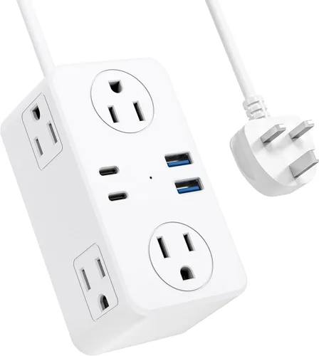 Miniatura 12 de Kakyanill Adaptador de enchufe de viaje europeo, Adaptador de enchufe de viaje EU/UK/US, Regleta de alimentación con 6 tomas AC, 4 puertos USB