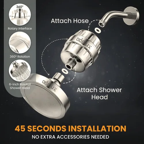 Miniatura 2 de Cabezal de ducha filtrado para agua dura – Lujoso filtro de ducha de alta presión de 25 etapas con cabezal de ducha de acero inoxidable real