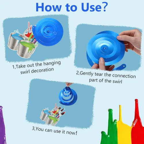 Miniatura 5 de 46 piezas de decoración de fiesta de pintura artística, decoración de techo de remolinos colgantes de cumpleaños para niños, niñas, niños, pintura