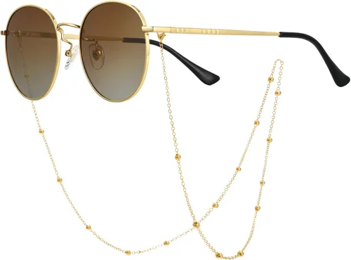 Veda Tinda Vision Gafas de sol redondas pequeñas vintage clásicas retro para mujeres y hombres, protección UV400 con cadena