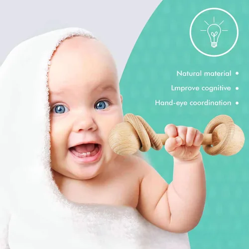 Miniatura 4 de Sonajero de madera para bebé, juguete de sonajero de madera para recién nacido, juguete Montessori de madera natural para bebé, juguete de regalo