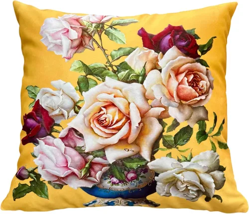 Miniatura 51 de Funda de cojín floral ligera de lujo, 18 x 18 pulgadas, pintura al óleo retro victoriana de doble cara, fondo negro, flor vibrante, funda de cojín