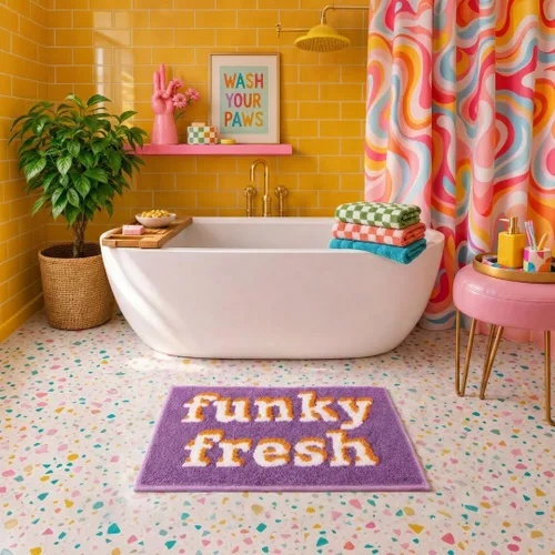 Miniatura 2 de Alfombras de baño retro, diversión única, alfombra de baño, alfombra de baño colorida moderna, alfombra de baño de los años 70, linda alfombra