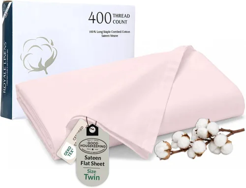 Miniatura 50 de Royale Linens Sábana Plana de Algodón Peinado de Fibra Larga 100% de 300 Hilos - Súper Suave - Sábanas Superiores - Sábana Plana Queen Vendida por