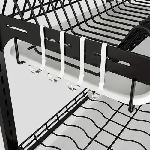 Miniatura 4 de Escurridor de platos montado en la pared de acero inoxidable 201 con bandeja de drenaje, estante de cocina de 3 capas, organizador de utensilios