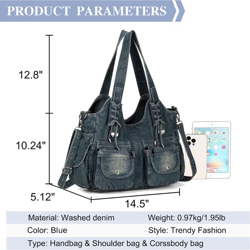 Miniatura 2 de Casual lavado Denim Hombro Bolsos Top Handle Señora Hobo Bolsas Mujeres Monederos y bolsos