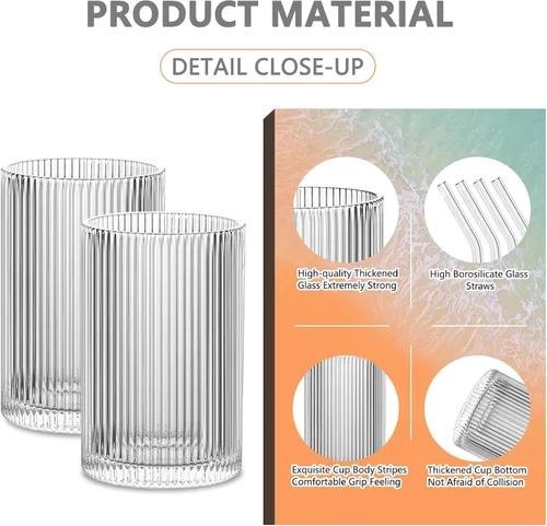 Miniatura 5 de INSETLAN Juego de 4 vasos de cristal acanalados de 17 onzas, vasos de cristal juego de cristalería vintage grande, vasos de cóctel estilo origami