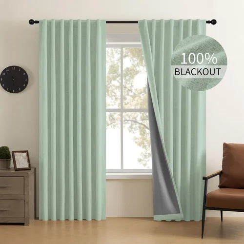 Miniatura 11 de CUCRAF Juego de 2 paneles de cortinas 100% opacas de lino de 84 pulgadas de largo, con pestaña trasera y bolsillo para barra para sala de estar