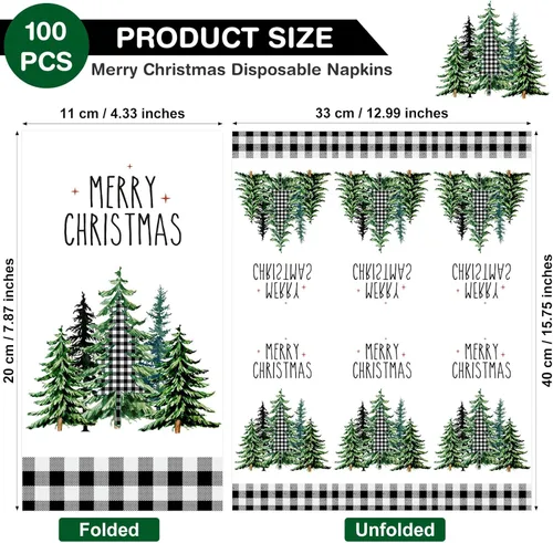 Miniatura 2 de 100 Piezas Servilletas de Navidad a Granel Navideñas Toallas de Mano de Papel Desechables para Invitados Servilletas de Cóctel con Árbol de Navidad