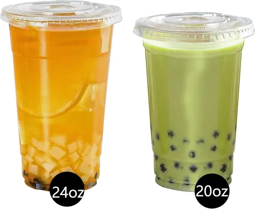 Miniatura 6 de TashiBox vasos de plástico con tapas [20 oz 100 vasos y 100 tapas planas], vasos desechables de plástico transparente de cristal, vasos para batidos