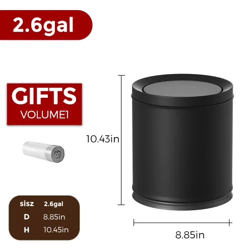 Miniatura 8 de Cubo de basura negro de 10L/2.6 galones con tapa oscilante, cubo de basura para dormitorio con tapa, pequeño cubo de basura para baño, dormitorio