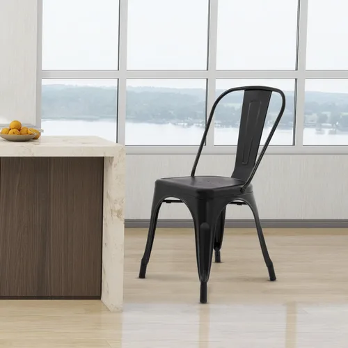 Miniatura 2 de Dopinmin Juego de 4 sillas de comedor modernas de metal negro, apilables, sillas de patio para interiores y exteriores, altura del asiento de 18 pies