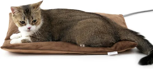 Miniatura 10 de Cama térmica para gatos al aire libre, almohadilla térmica suave para mascotas con cable envuelto en acero, calentador exterior de mascotas para Gris
