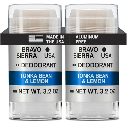 Bravo Sierra - Desodorante sin aluminio para hombres - Paquete de 2 - Contiene ingredientes naturales - Protección duradera durante todo el día