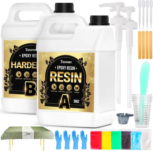 Kit de Resina Epoxi Teexpert: Resina de Fundición de 76OZ Cristal Transparente Amarilla Resistente Autonivelante para Arte, Manualidades DIY,