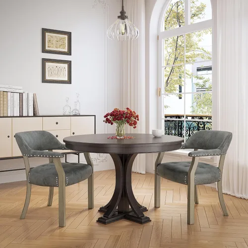 Miniatura 18 de Sillas de comedor con tapizados y brazos, silla de escritorio de oficina con remaches de metal. Sillas de capitán de jefe de PU, taburetes