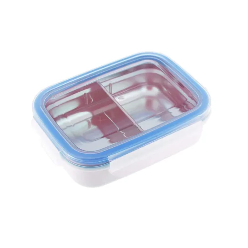 Innobaby Keepin' Fresh - Caja de aperitivos dividida de acero inoxidable con tapa para niños y niños pequeños, sin BPA, 11 onzas, azul