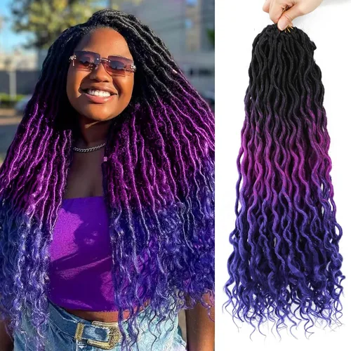 Miniatura 65 de Trenzas postizas Goddess, 6 paquetes de 18 pulgadas, cabello lacio, trenzado con ganchillo, para mujeres negras, trenzas postizas ombre con puntas