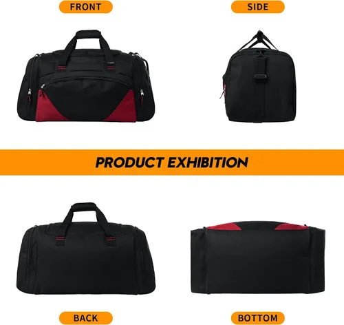 Miniatura 2 de Bolsa de gimnasio para hombre, 21 pulgadas, grande, para viajes y deportes, negro rojo, Bolsa de gimnasio para hombre