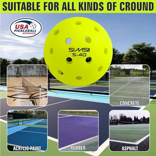Miniatura 6 de S-40 - Pelotas de pickleball para exteriores, 40 agujeros, aprobadas por la USAPA, material de polietileno duradero, construcción sin costuras