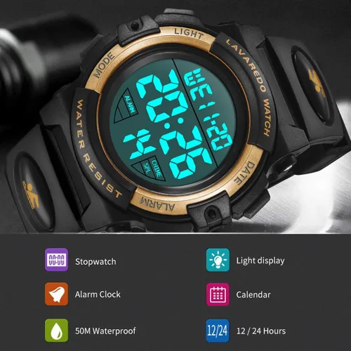 Miniatura 7 de Reloj analógico para niños, reloj para niños de 6 a 15 años, reloj digital para deportes al aire libre, multifuncional con cronógrafo LED 50 M