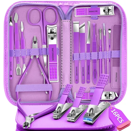 Miniatura 7 de Juego de manicura 16 en 1, kit profesional de pedicura de acero inoxidable, juego de cortaúñas para uñas de los pies, kit de aseo masculino, kit