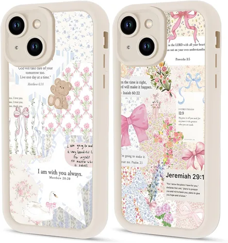 Miniatura 35 de Paquete de 2 fundas protectoras para iPhone 13 de 6.1 pulgadas con versículo bíblico de Jesús y cruz cristiana floral, para mujeres y niñas, funda