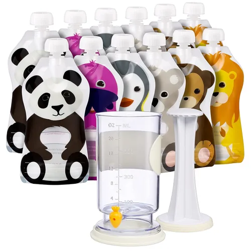 Squooshi The Original Filling Station - Relleno de bolsas de alimentos para bebés + 12 bolsas reutilizables para alimentos para bebés, diseño