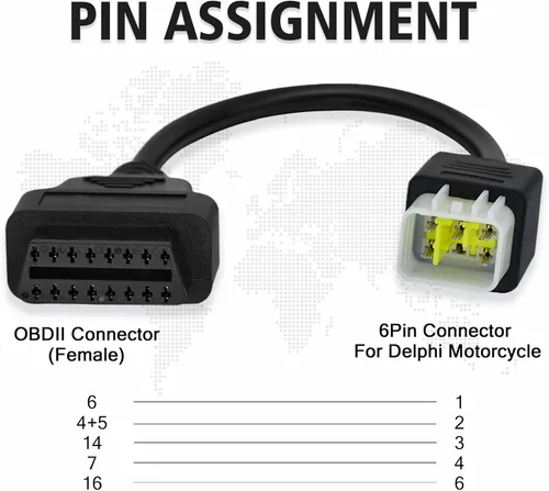 Miniatura 5 de Adaptador OBD2 apto para Delphi 6pin para Benelli cable de diagnóstico de motocicleta de 6 pines a 16 pines, conector de 6 pines compatible