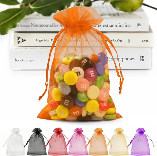 Miniatura 11 de ANZNKU 50 bolsas de organza dorada de alta calidad de 5 x 7 pulgadas, bolsas de malla con cordón, bolsa de regalo tamaño pequeño, bolsa de organza
