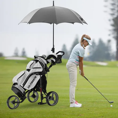 Miniatura 7 de Tangkula Carrito de Golf de Empuje y Tirón con Asiento, Carro Plegable y Colapsable Liviano de 3 Ruedas, Carro de Golf con Freno de Pie, Soporte Gris