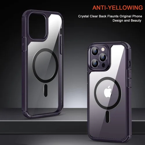 Miniatura 2 de TENDLIN Funda magnética compatible con iPhone 14 Pro [compatible con MagSafe] funda protectora suave transparente de parte trasera dura (morado)