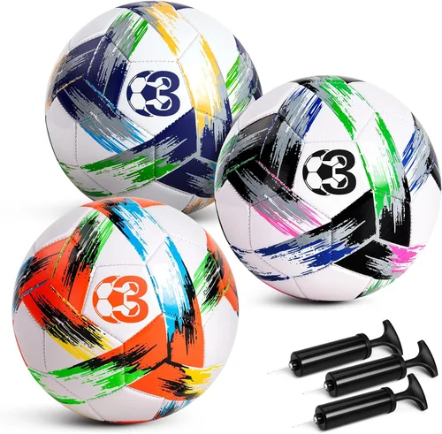 Miniatura 9 de Balón de fútbol tamaño 5, tamaño 4, tamaño 3, desinflado, brillante bola de práctica tricolor para niños y niñas de 4 a 8 años, 8 a 12 años, 12