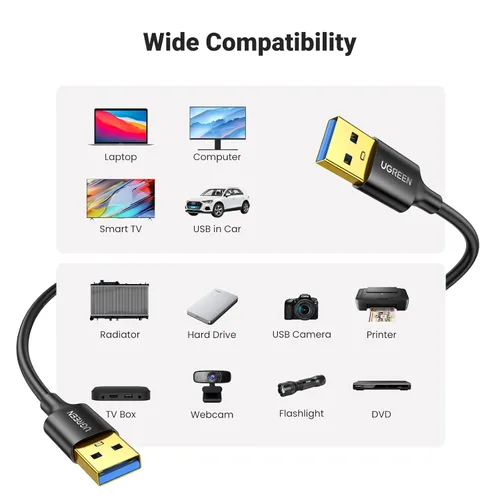 Miniatura 3 de UGREEN - Cable USB 3.0 A a A Cable tipo A a macho para transferencia de datos, disco duro, gabinetes, impresoras, módems, cámaras 6 ft