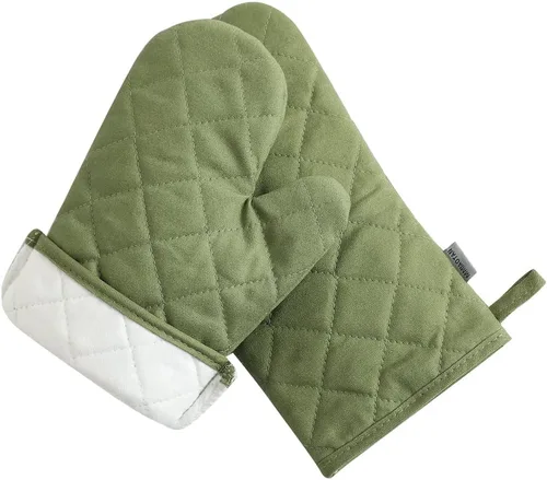 Miniatura 5 de Juego de 4 guantes para horno y soportes para ollas, resistentes al calor, 500 grados, extra gruesos, largos, de algodón, para cocina