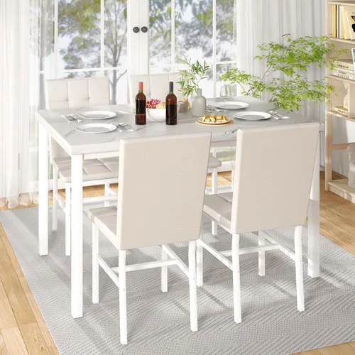 Miniatura 2 de Hooseng Juego de mesa de cocina de 5 piezas, juego de mesa de comedor de mármol, 4 sillas, juego de mesa de comedor para cocina, sala de estar, Negro