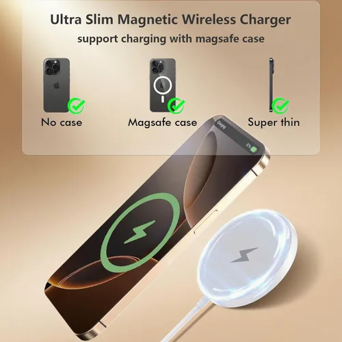 Miniatura 5 de [Certificado Apple MFi] Paquete de 2 cargadores inalámbricos Mag-Safe de 6 pies, almohadilla magnética rápida de 15 W con bloque USB-C para iPhone