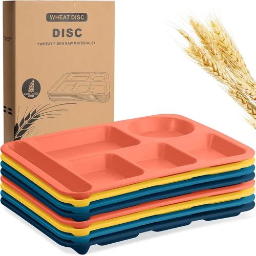Miniatura 9 de Pinkunn 8 platos divididos irrompibles grandes de 14 pulgadas para niños y adultos, bandeja de paja de trigo apta para lavavajillas, microondas